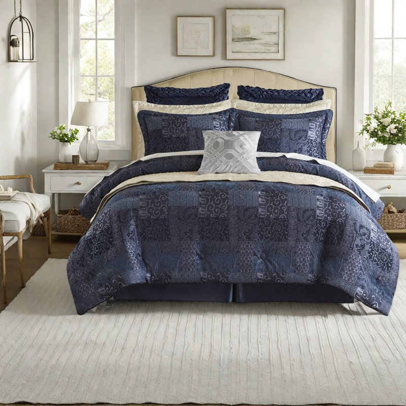 Premium Bedding Sets Polyester Cal King, Modern Navy Home Comfort