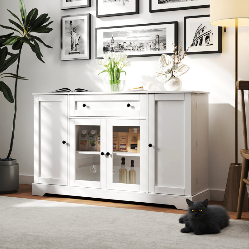 Buffet avec tablettes réglables - blanc moderne pour la cuisine et le salon