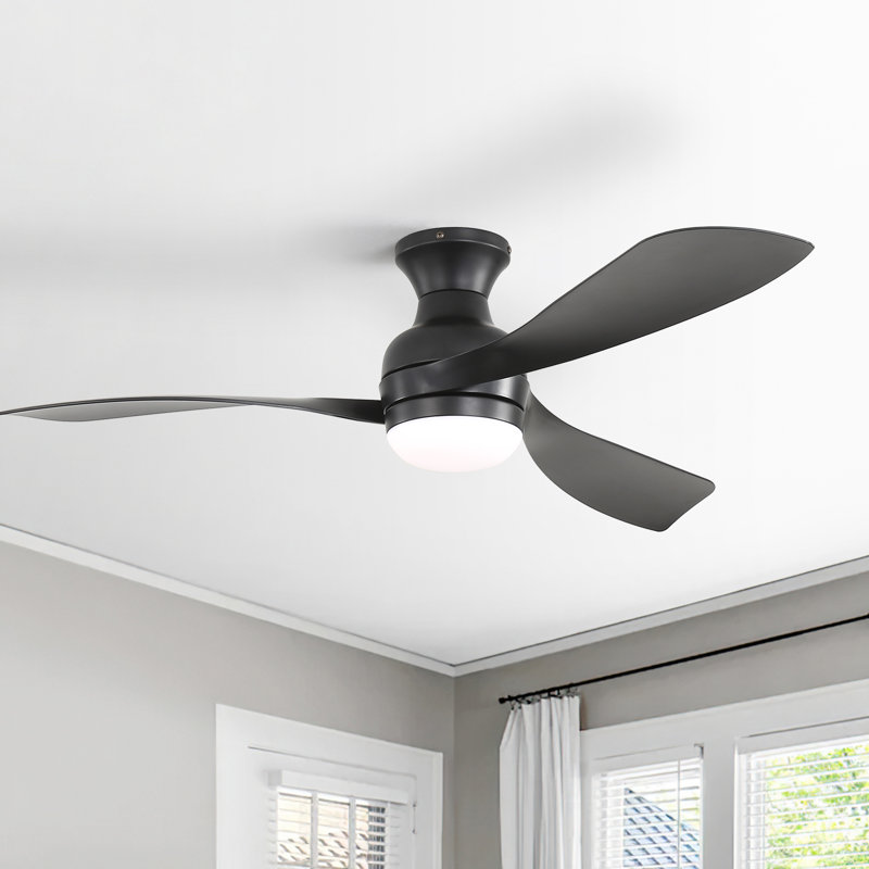 52 Inch Flush Mount Smart Dc Ceiling Fan With Light And Remote Control, Reversible 3-Abs Blades For Year-Round Comfort, Black