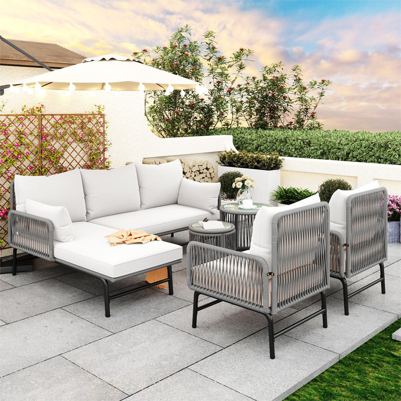 150 - Person Seating Group with Cushions, White, Grey