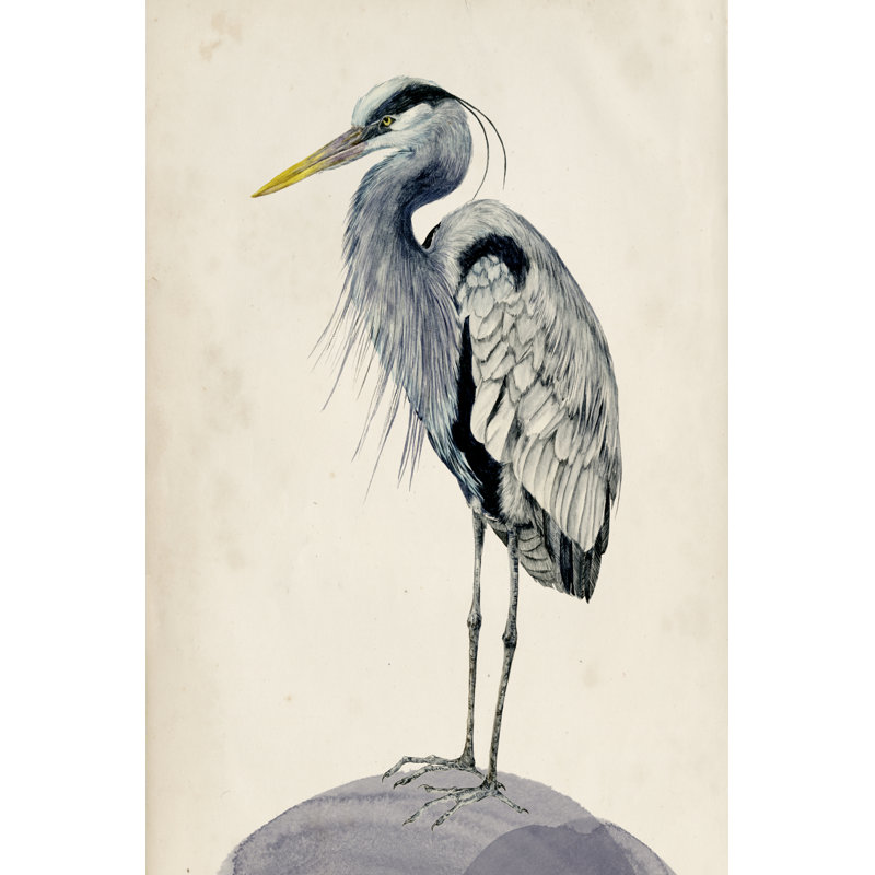 Blue Heron Rendering II by Melissa Wang - Painting Print, 122cm H x 81cm W, Black Floater Framed
