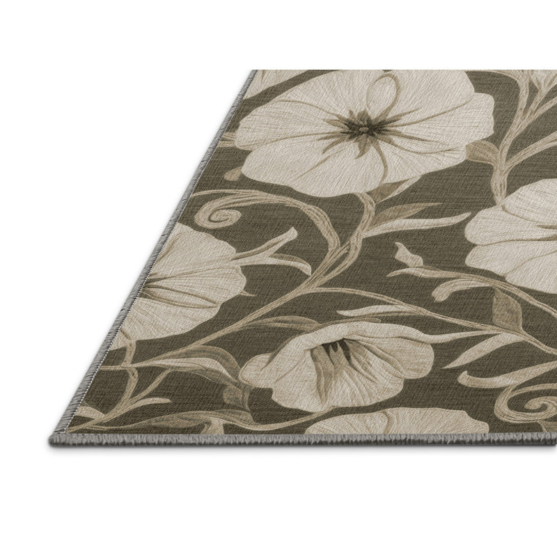 Tapis botanique brun lavable à la machine, Rectangulaire 3 pi x 5 pi