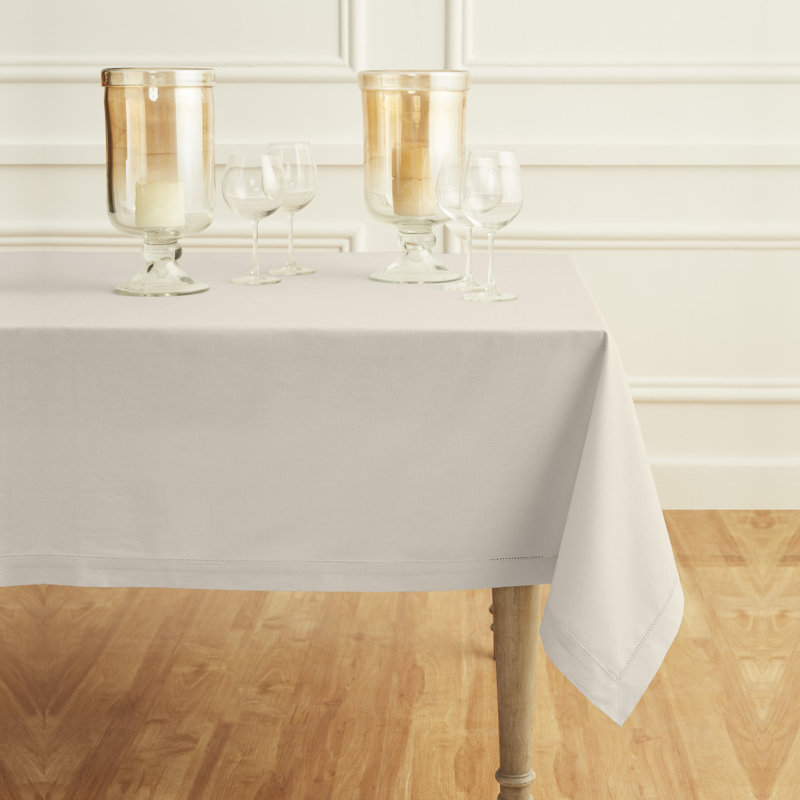 Cotton Linen Hemstitch Tablecloth, Linen, 120" x 60"