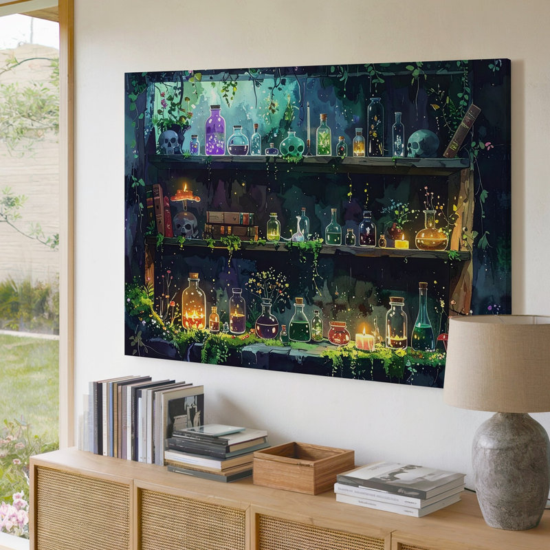 Toile, art mural, forêt enchantée, apothicaire, H 11 po x l 14 po