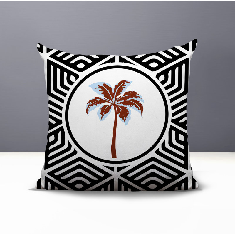 Oreiller carré réversible intérieur / extérieur Leilani Palm, Noir, Carré 15 po