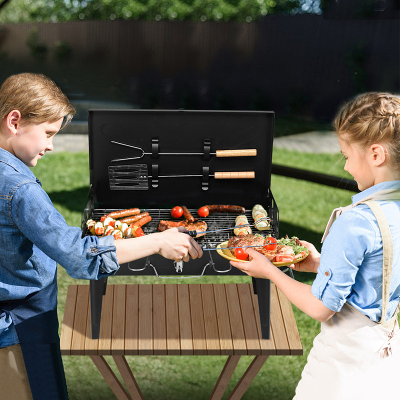 3"Hx11"W Portable Square Charcoal Grill Black for Outdoor, Garden