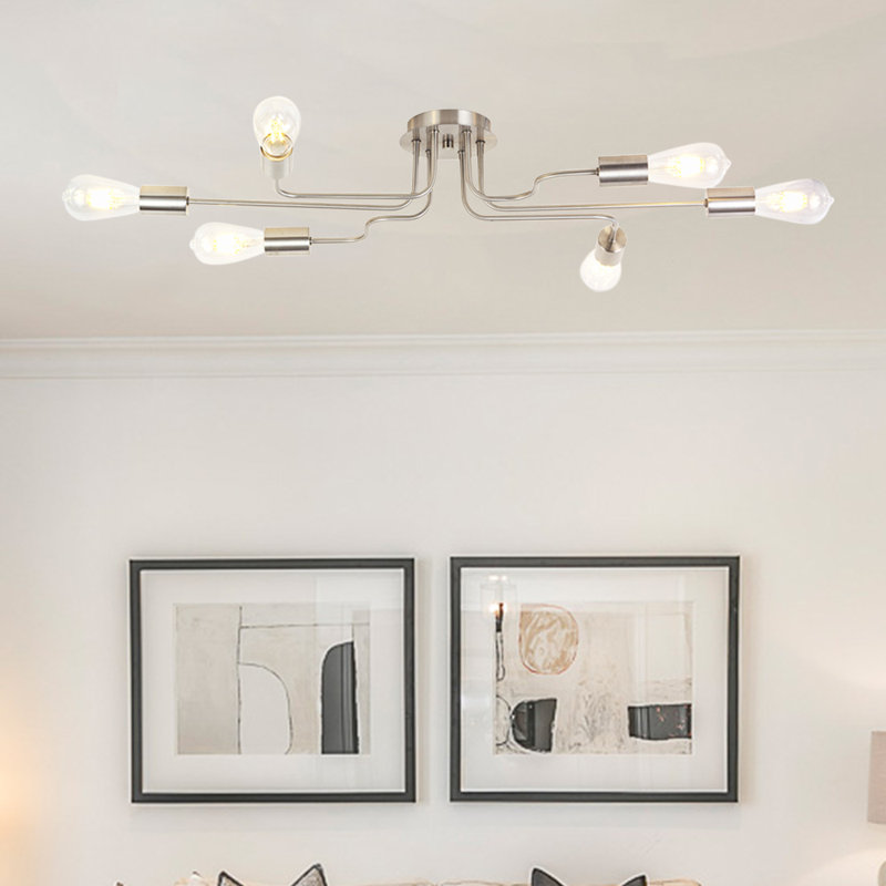 Plafonnier semi-encastré 6 lumières 35,8 po, Nickel brossé
