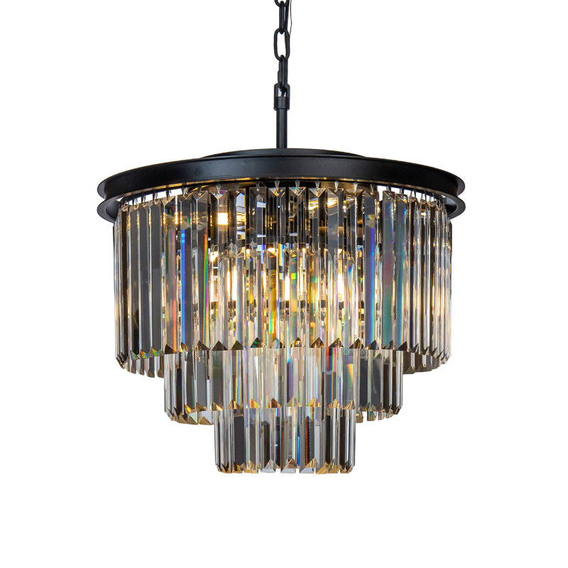 Allys 6-Lights Modern Matte Black Tier Round Crystal Fringe Chandelier 