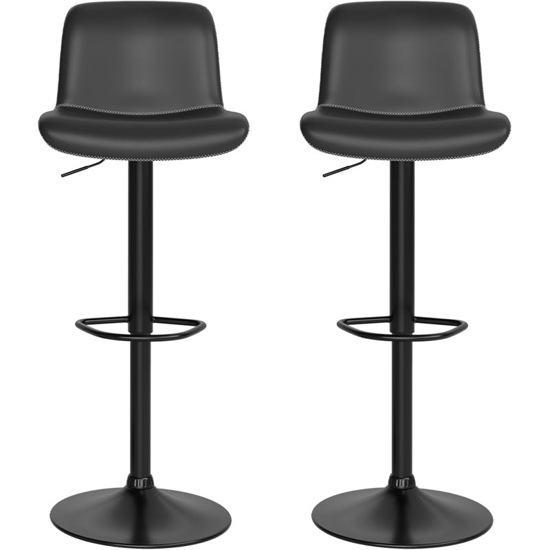 Tabourets de bar réglables, tabourets de comptoir pivotants avec repose-pieds (ensemble de 2), Noir, noir, noir, noir