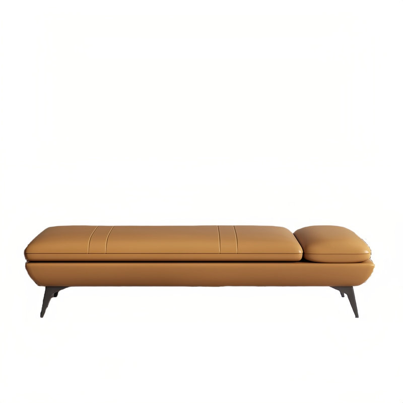 Banc rembourré en cuir de vache Ritvi, H 16,92 po x l 68,89 po x P 19,68 po, Orange