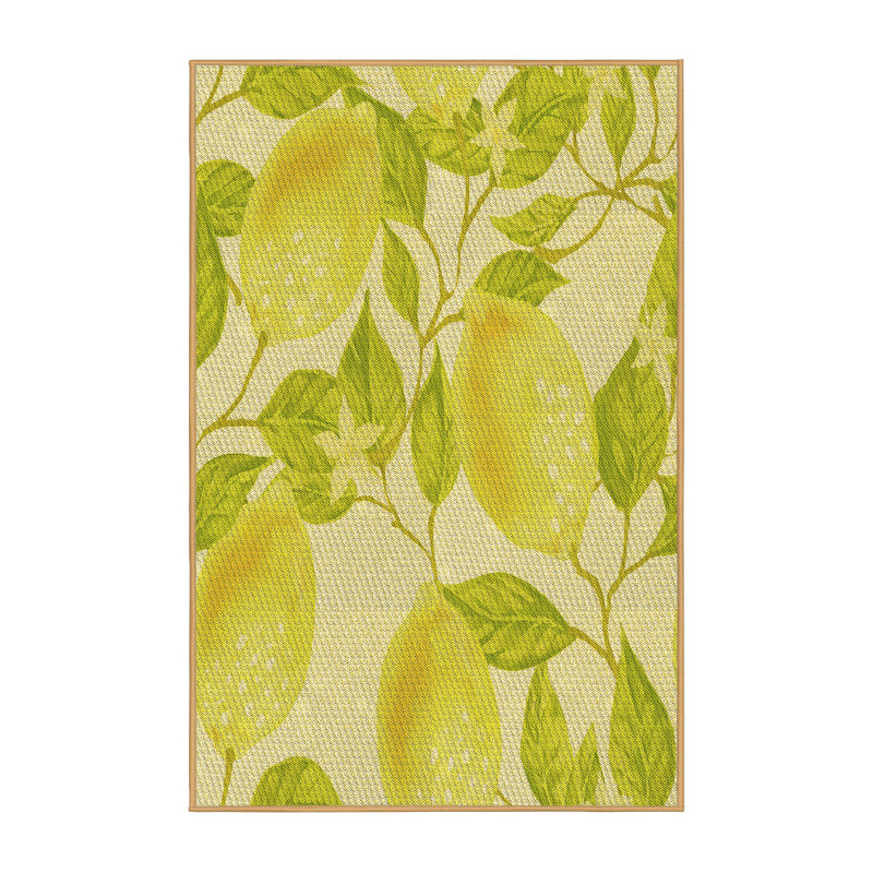 Tapis vert/jaune en laine, Rectangle 3 pi x 5 pi
