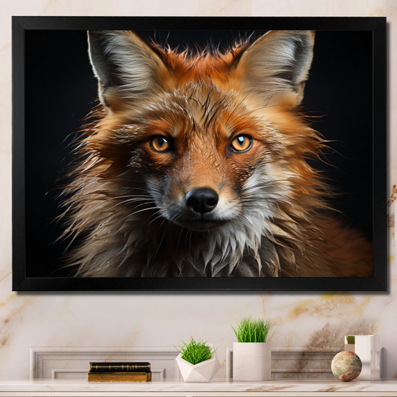 Bethe " Fox Portrait ", Black Single Picture Framed, 12" H x 20" W x 1" D