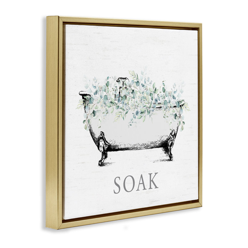 Toile pour salle de bain avec eucalyptus, art mural encadré flottant, H 18 po x l 18 po, Cadre flottant gris lustré