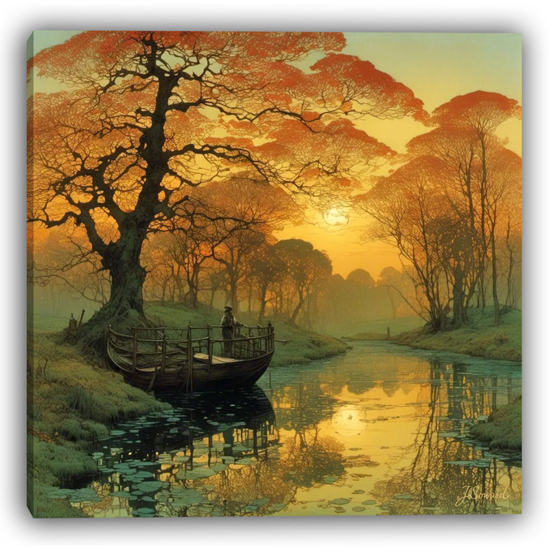 "Golden Dusk Reflections", art mural sur toile tendue, H 12 po x l 12 po