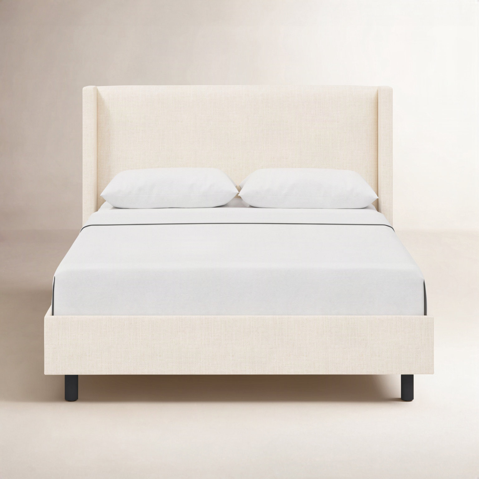 Hanson Upholstered Wingback Bed, King, Classic Talc Linen