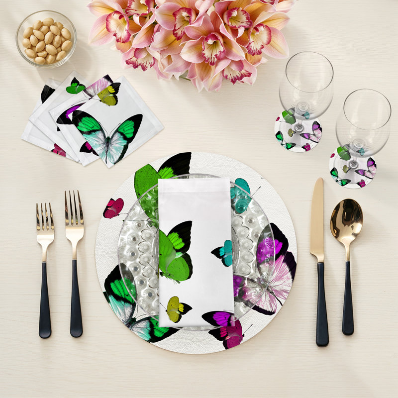 Butterflies Hemstitch 22" Linen/Cotton Napkin, Acid Green