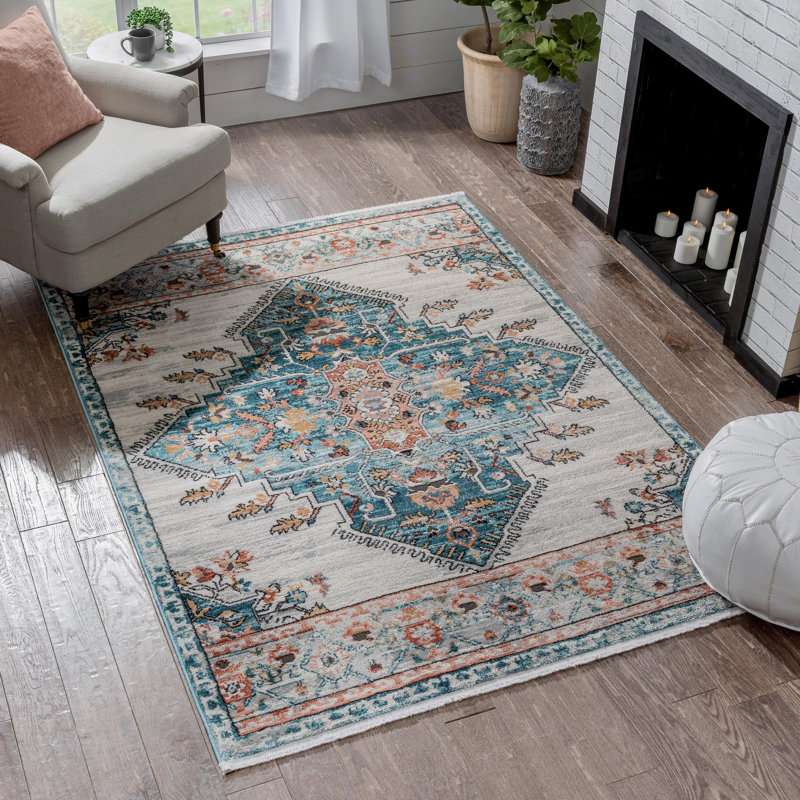 Indira Manor Vintage Bohemian Medallion Blue 6'7'' x 9'6'' Area Rug