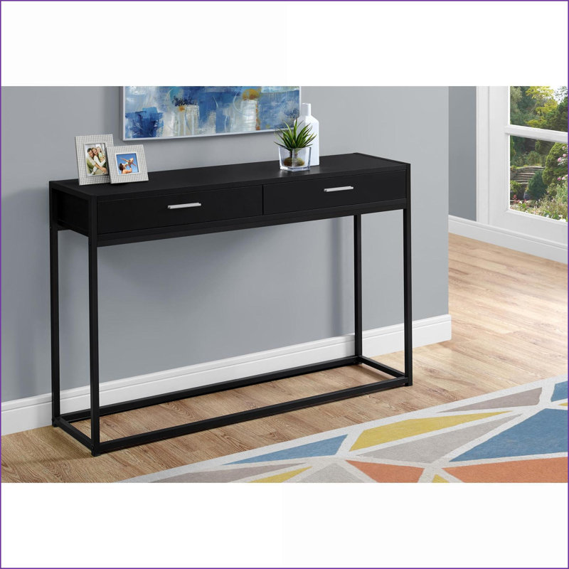 Table basse contemporaine avec 2 tiroirs coulissants en métal, stratifié noir et amp; Métal pour les espaces de vie