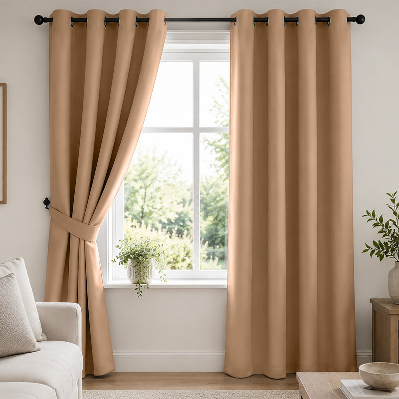 Bernards Blackout Thermal Insulated Noise Reducing Grommet Window & Door Curtain Panel , Beige, 228cm Width x 228cm Drop