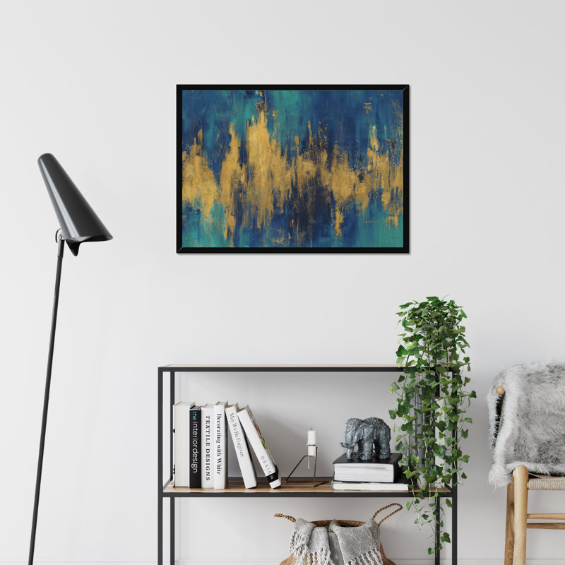 Blue And Gold Abstract Crop by Danhui Nai - Wrapped Canvas Painting, Black Framed Paper Print, 34cm H x 50cm W x 2.3cm D