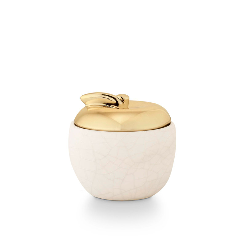 Gold and White Ceramic Apple Soy Candle