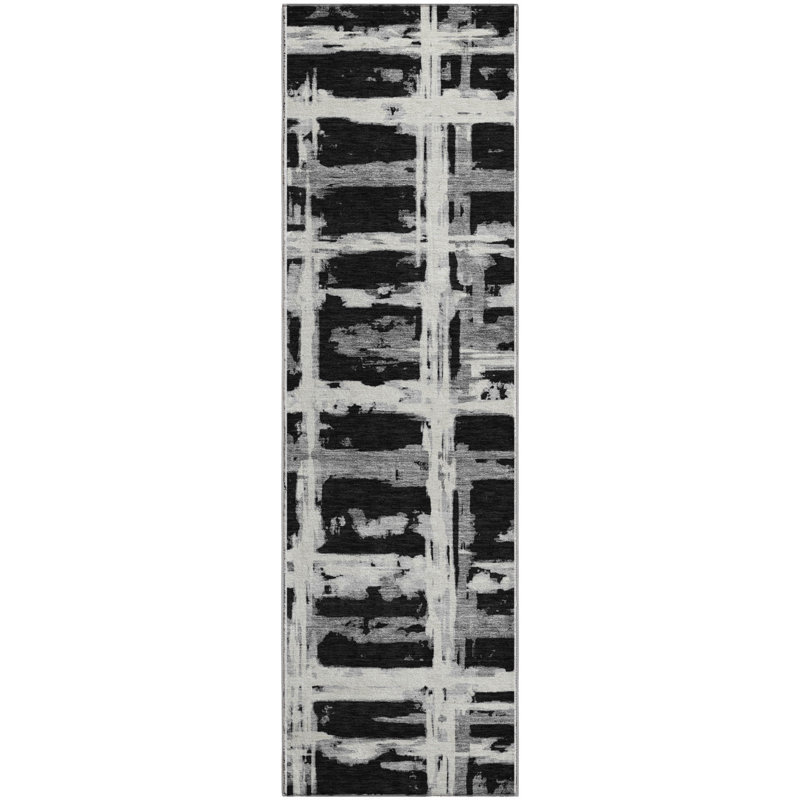 Premium Machine Washable Prisco Black Rug, Runner 2'3" x 7'6"