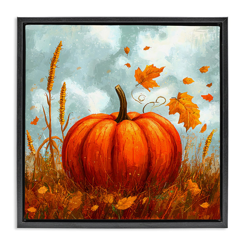 Cadre flottant citrouille et feuilles tombantes, design Creative Studio, Cadre flottant noir de jais, H 18 po x l 18 po