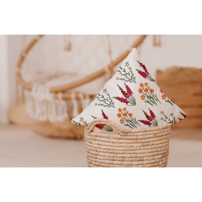 Coussin Bee and Comb, H 16 po x l 16 po, Vert / rouge / jaune, motif floral