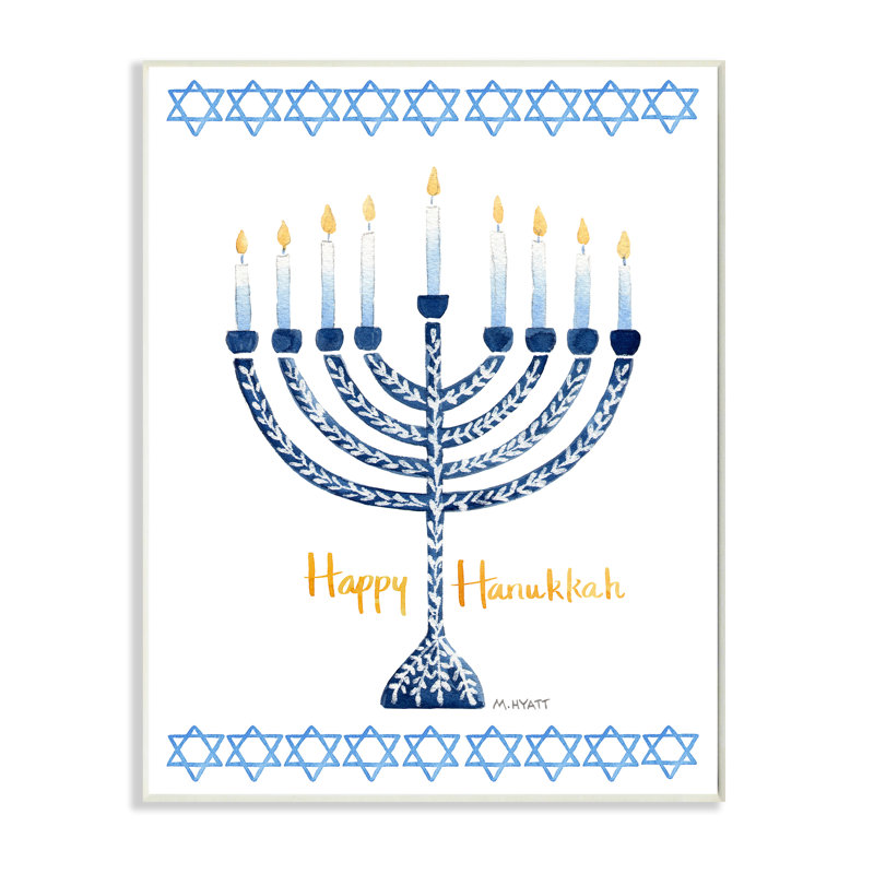 Joyeuse fête d’hiver en menorah-impression d’art graphique, Plaque murale, H 19 po x l 13 po x P 0,5 po
