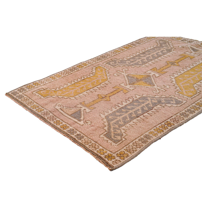 Tapis rose / beige en laine Tribal One-of-a-Kind 1 pi 8 po x 2 pi 8 po Tribal