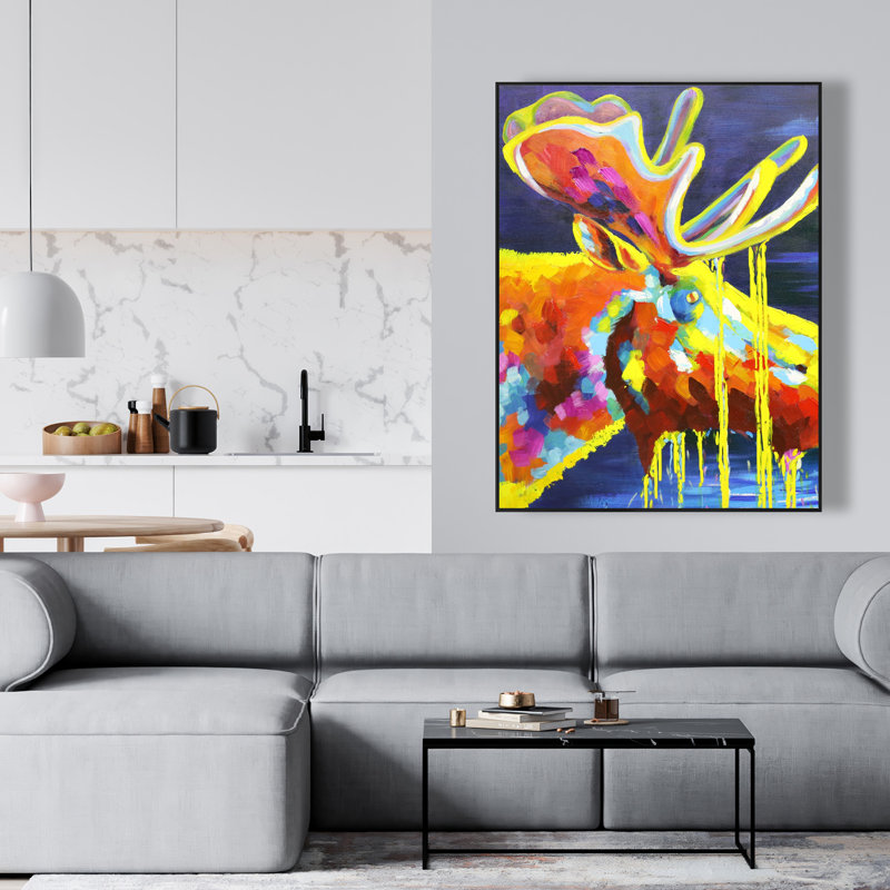 «Colour Blehage Moose», reproduction d'art sur toile encadrée contemporaine | Décoration