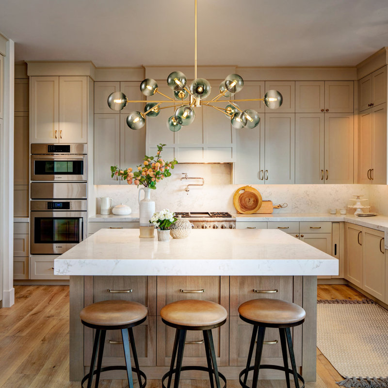 Burness 15 - Light Sputnik Modern Linear Modern Glass Bubble Dining  Chandelier, Gold