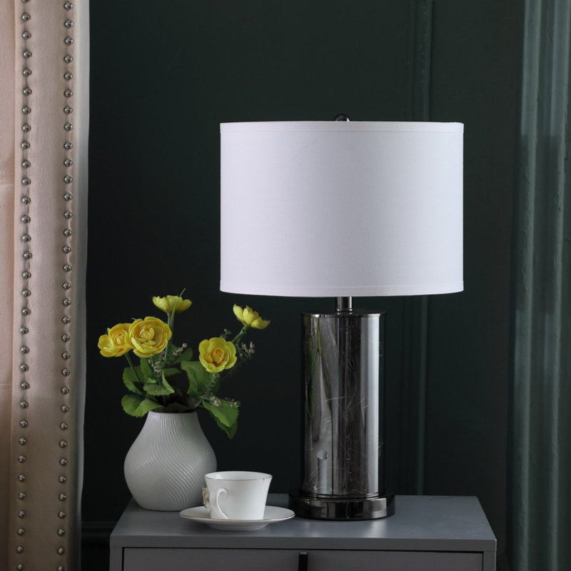 21.25" Black Chrome Cylinder Nightstand Lamp with LED Light
