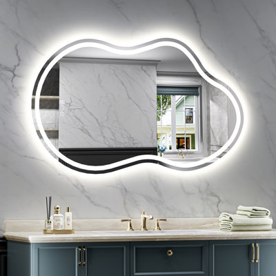 Miroir de salle de bain en forme de nuage à DEL avec rétro-éclairage, miroir de salle de bain anti-buée avec gradation continue, homologué ETL, étanche IP54, CRI90 +, verre trempé HD