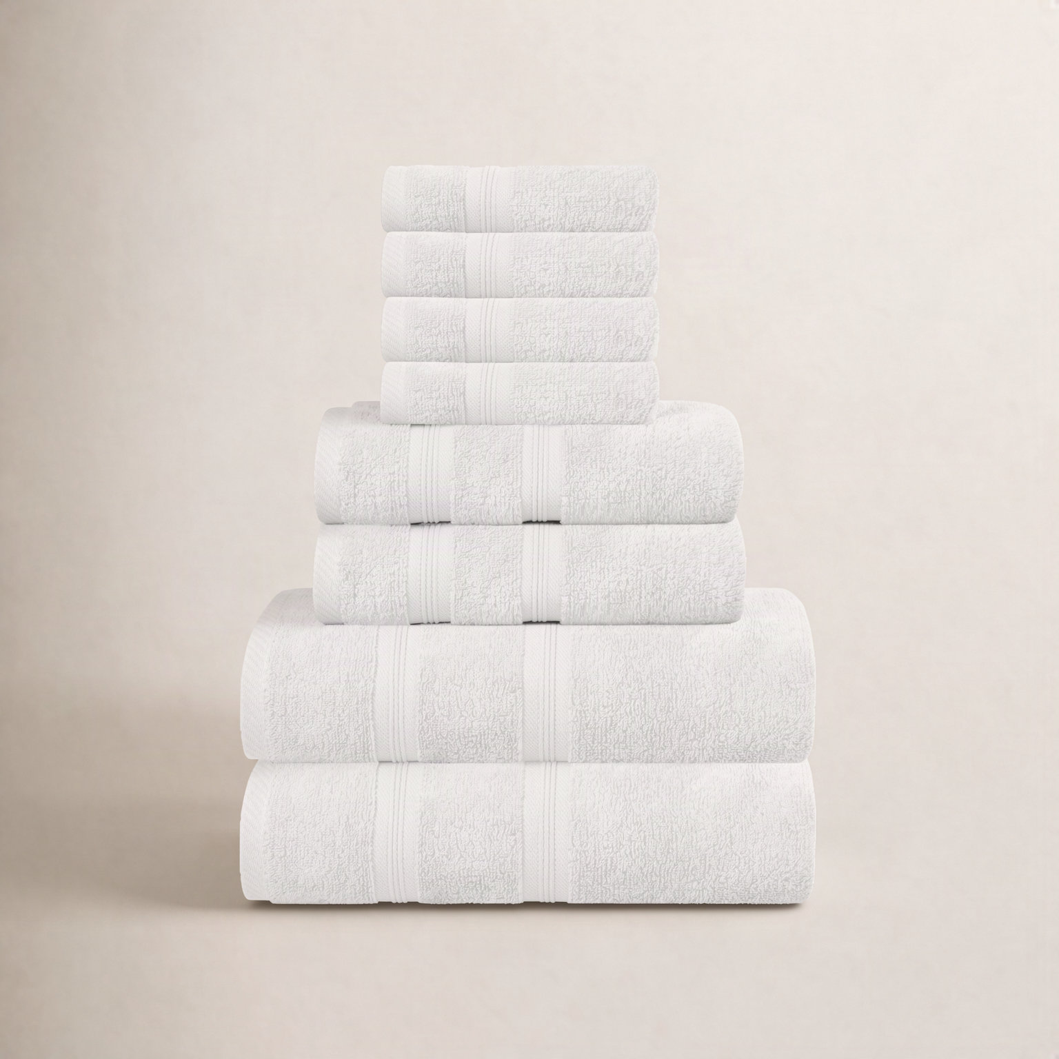 8-Piece Zero-Twist Cotton Towel Set, White