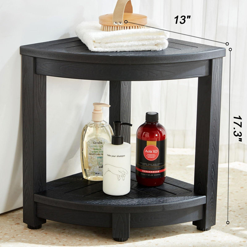 Corner Shower Stool for Shaving Leg, Waterproof Bathroom Shower Bench Seat for Inside Shower(Black), Black