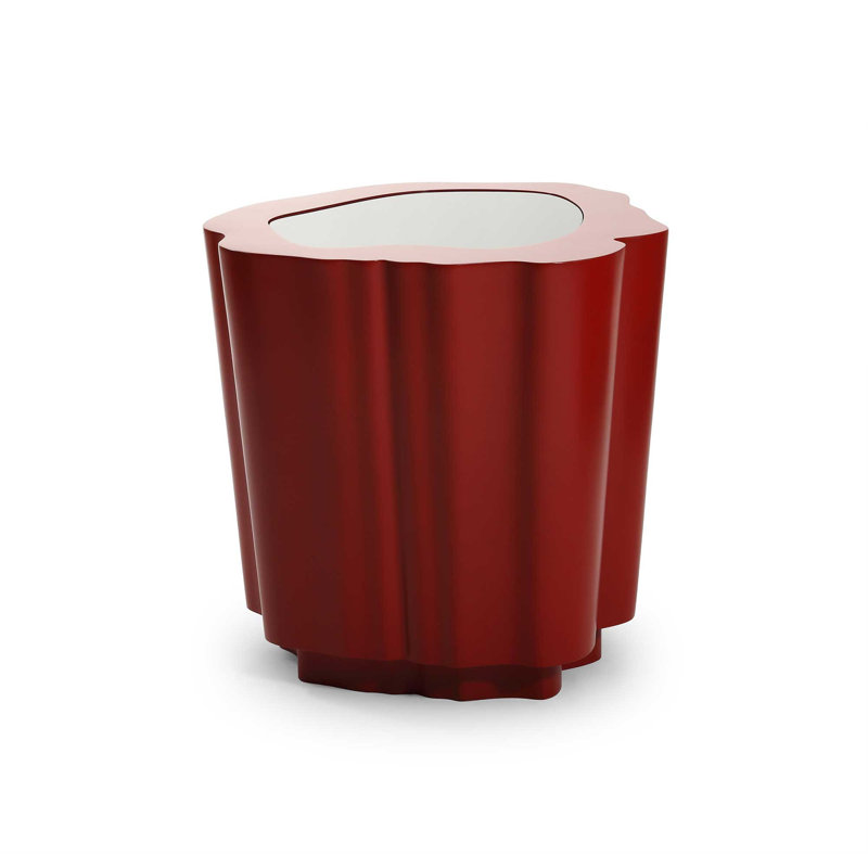 Amorphous Side Table W/Glass Top, Red