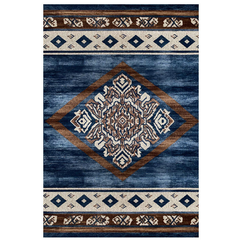 Minisase Collection Digital Print Cotton-Polyester Blue Moroccan Floral Rug, Runner 5'3" x 14'10"