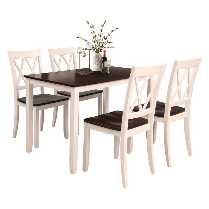Ensemble de table de salle à manger 5 pièces, Blanc, Blanc