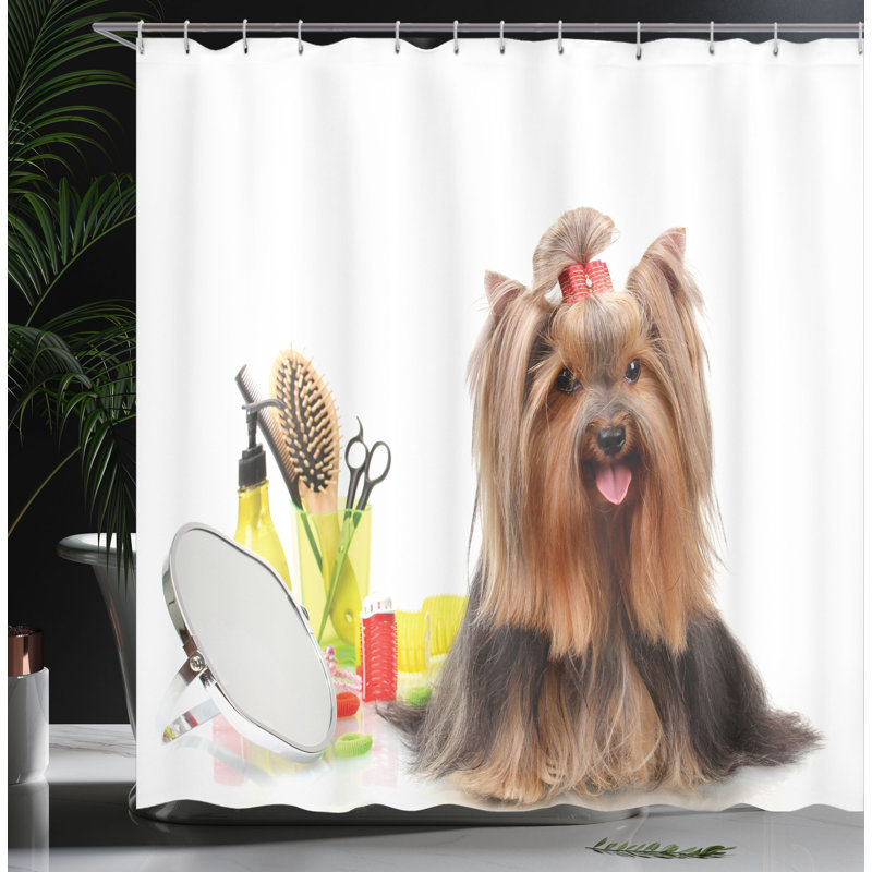 Ensemble de rideau de douche et crochets yorkie, H 75 po x l 69 po