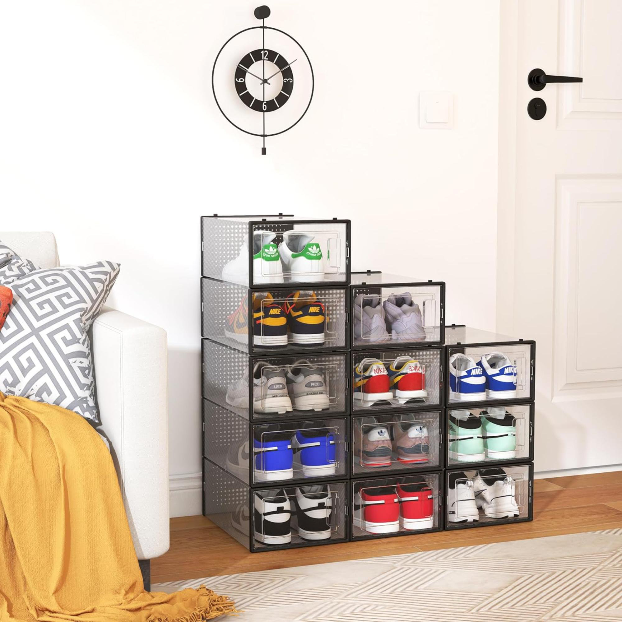 Rebrilliant 12 Pack Shoe Storage Bins, Clear Plastic Stackable Shoe ...