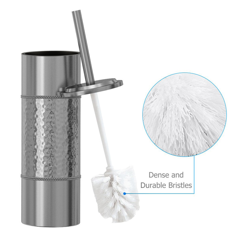 Slim Hammered Stainless Steel Toilet Brush Holder with Long Handle