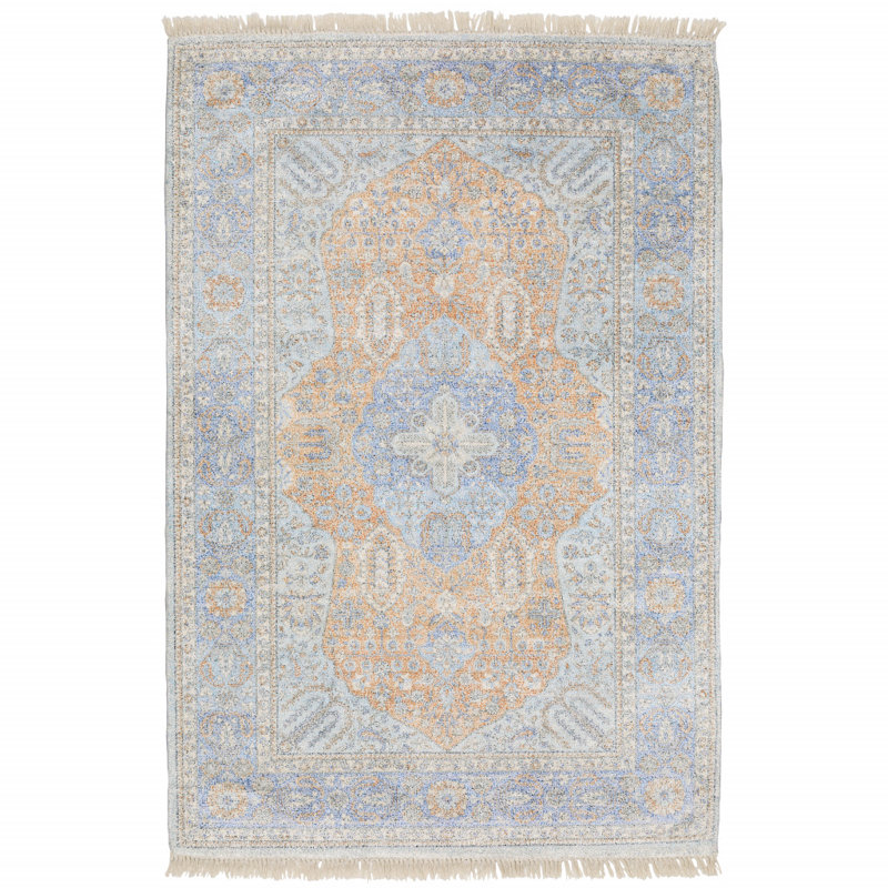 Tapis oriental bleu / rouge fait à la main Hadden, Rectangle 8 pi x 10 pi