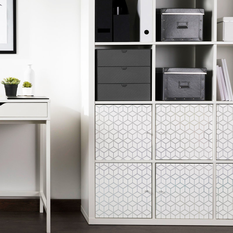Bookshire Brilliant White Silver Hexacube Wall Tile Sticker 30.5cm x 15.4cm PVC