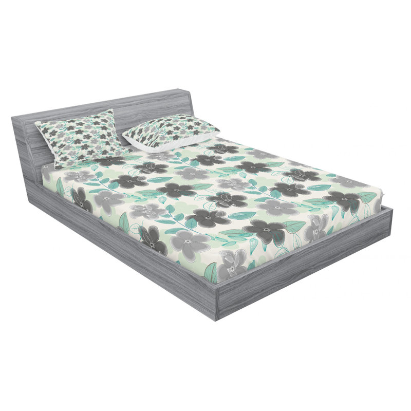 Microfiber Floral Sheet Set, Queen Sheet Set with Fitted Sheet