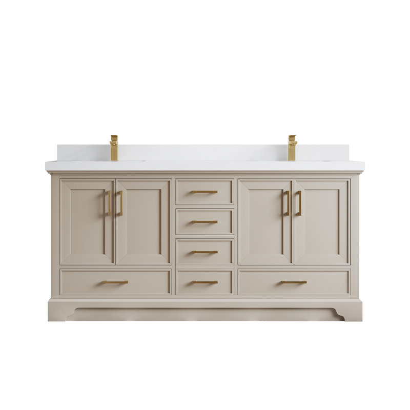 Meuble-lavabo double 72 po avec plateau Charlotte, Blanc