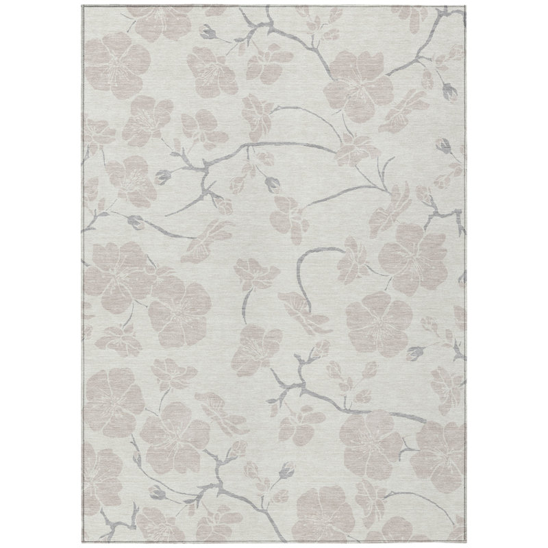 Tapis intérieur lavable floral ivoire et gris 9 pi x 12 pi