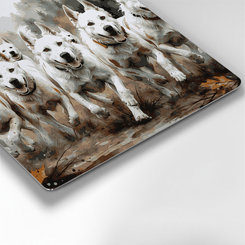 Chiens, art mural gris en métal Kuvasz, H 8 po x l 8 po