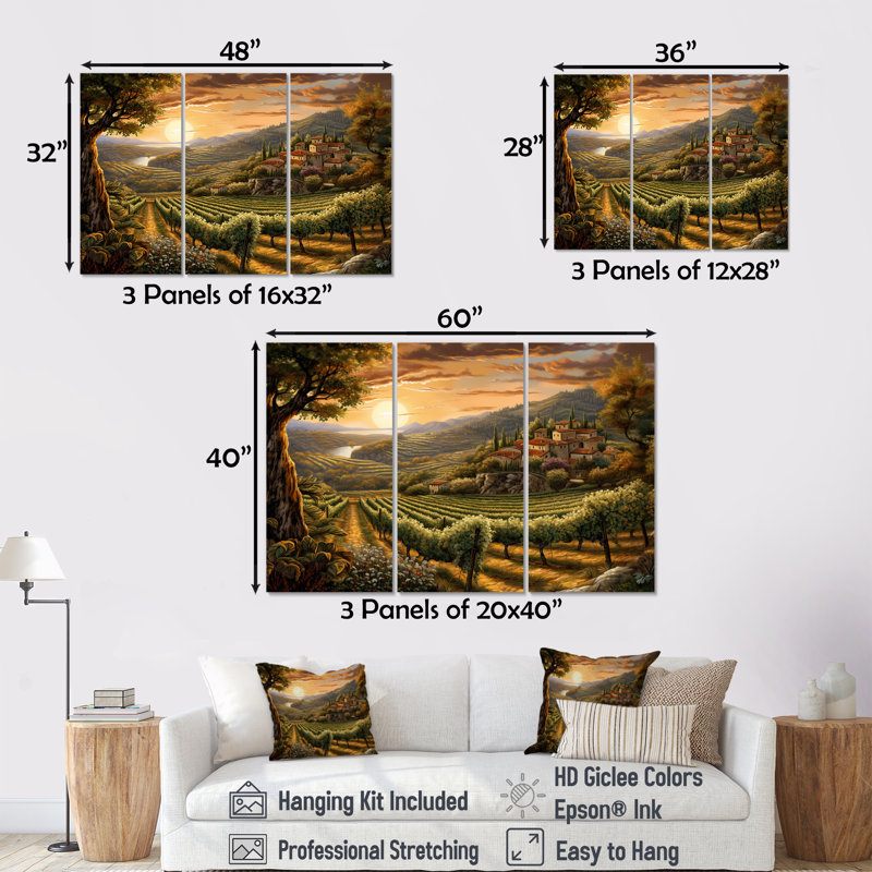 «Vineyard Charm», ensemble d'art sur toile Vineyard, H 28 po x l 36 po x P 1 po, Toile tendue