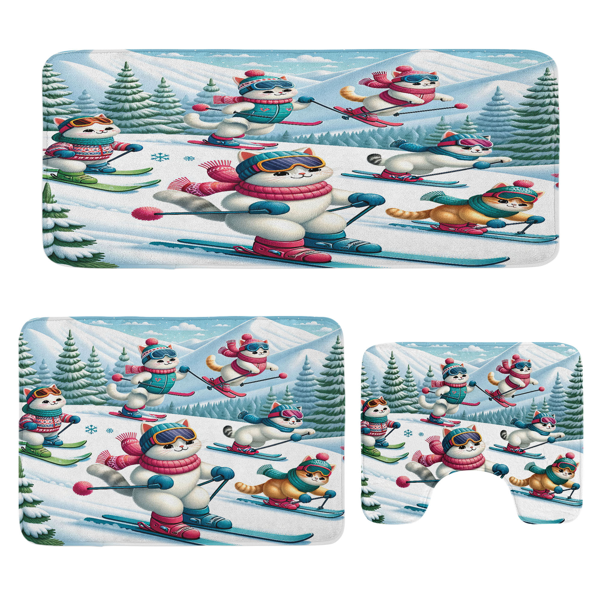 East Urban Home Cat Bathroom Rug Set 3 Pieces U-Shape & Rectangle Mats ...